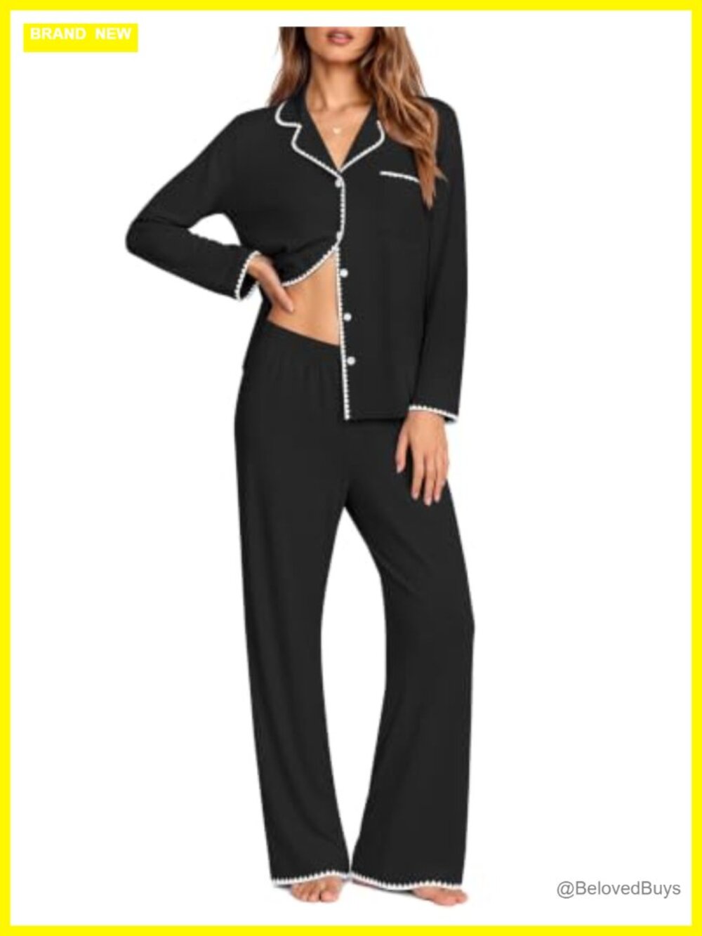 Ekouaer Pajama Set Long Sleeve Button Down Lounge Set Soft 2 Piece PJs